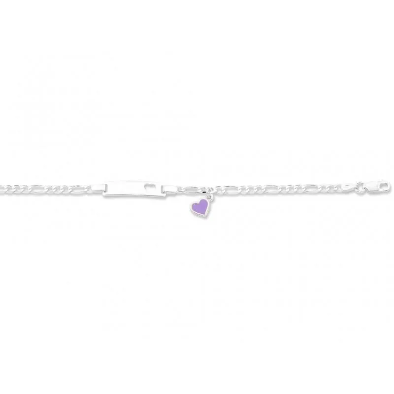 16cm Children's Sterling Silver Purple Heart ID Bracelet