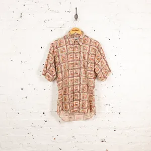 90s Short Sleeve Pattern Shirt - Orange - S