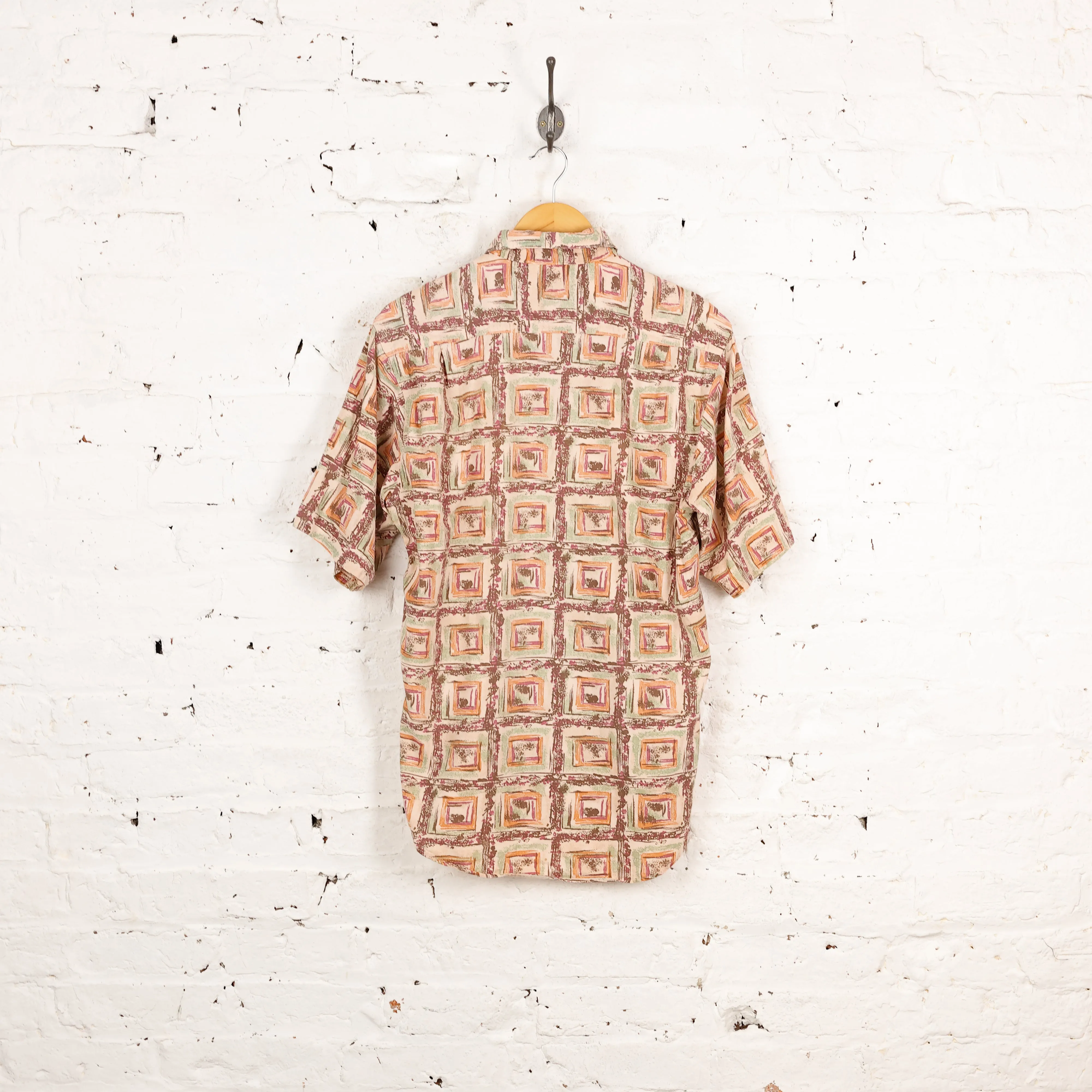 90s Short Sleeve Pattern Shirt - Orange - S