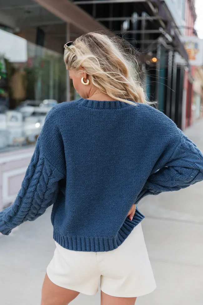 A Cozy Place Navy Cable Knit Crew Neck Sweater FINAL SALE