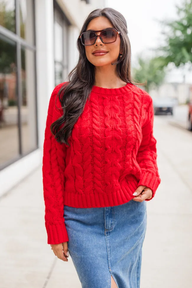 A Cozy Place Red Cable Knit Crew Neck Sweater FINAL SALE