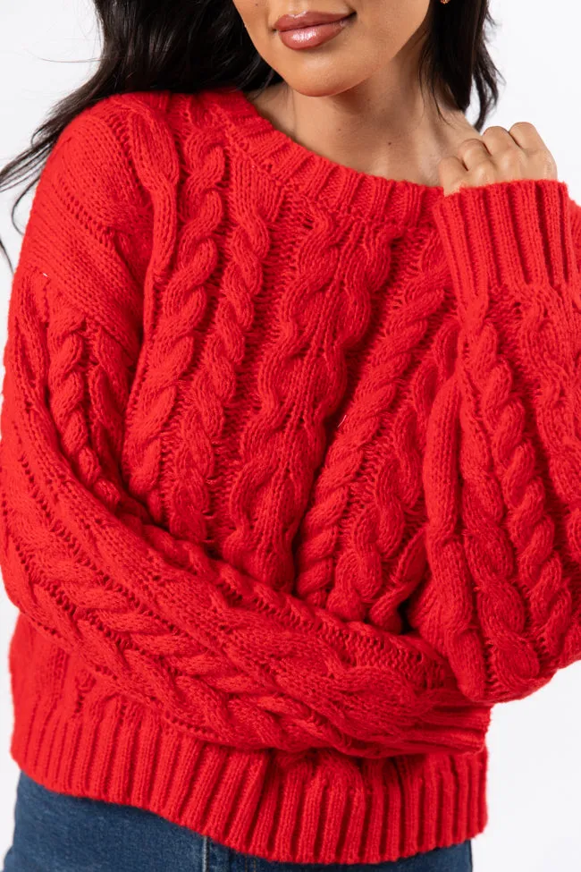 A Cozy Place Red Cable Knit Crew Neck Sweater FINAL SALE