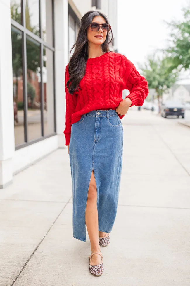 A Cozy Place Red Cable Knit Crew Neck Sweater FINAL SALE