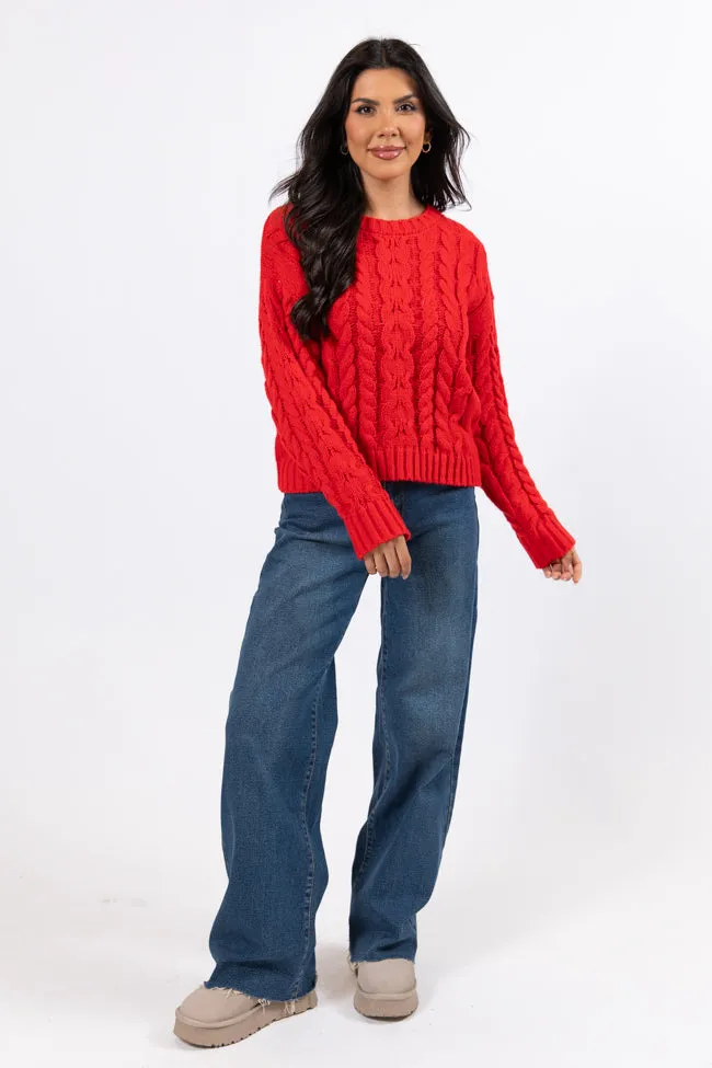 A Cozy Place Red Cable Knit Crew Neck Sweater FINAL SALE