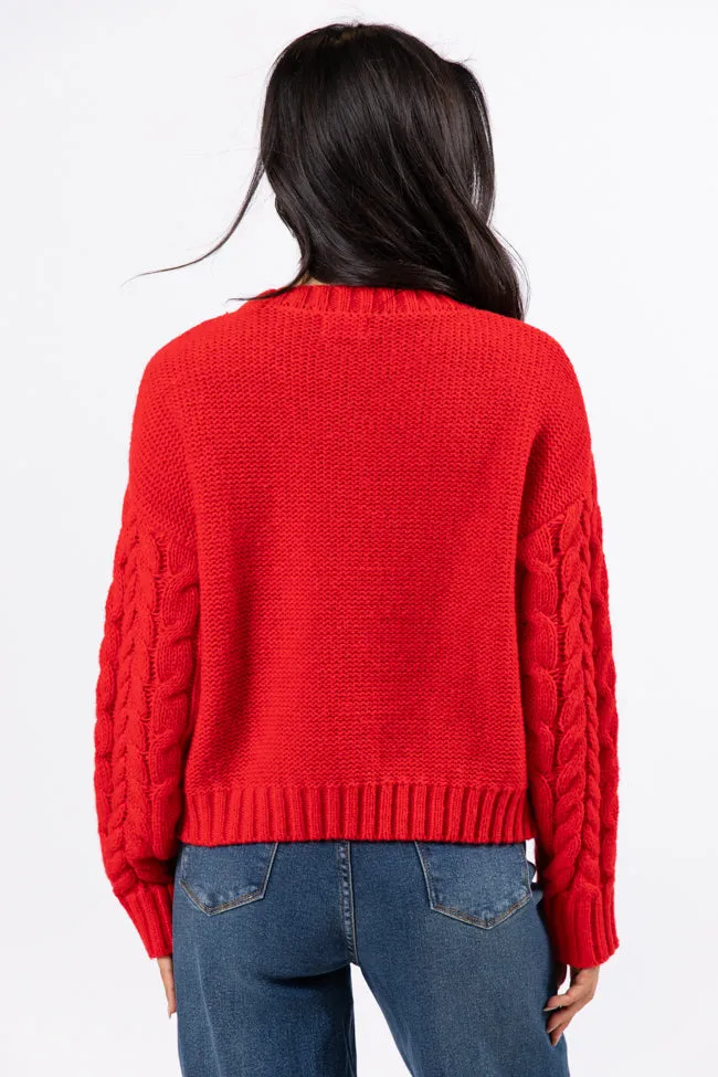 A Cozy Place Red Cable Knit Crew Neck Sweater FINAL SALE