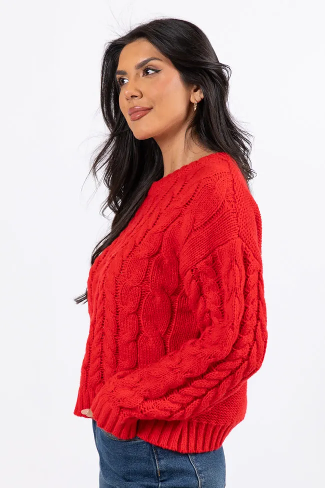 A Cozy Place Red Cable Knit Crew Neck Sweater FINAL SALE