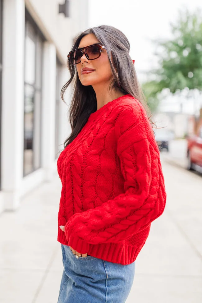 A Cozy Place Red Cable Knit Crew Neck Sweater FINAL SALE