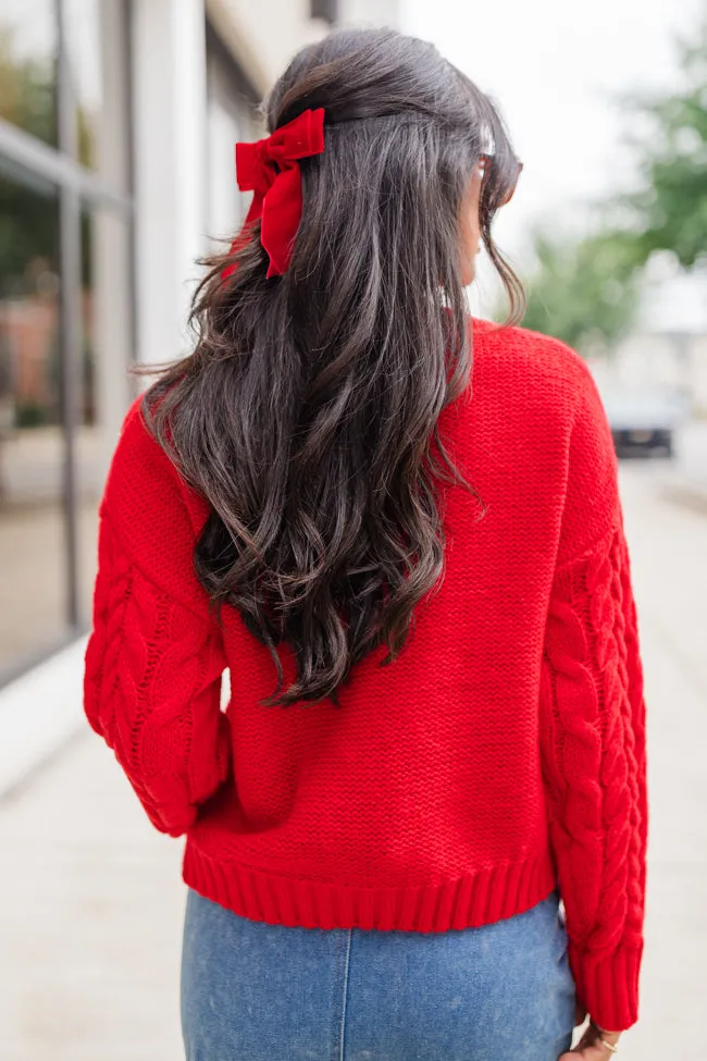 A Cozy Place Red Cable Knit Crew Neck Sweater FINAL SALE