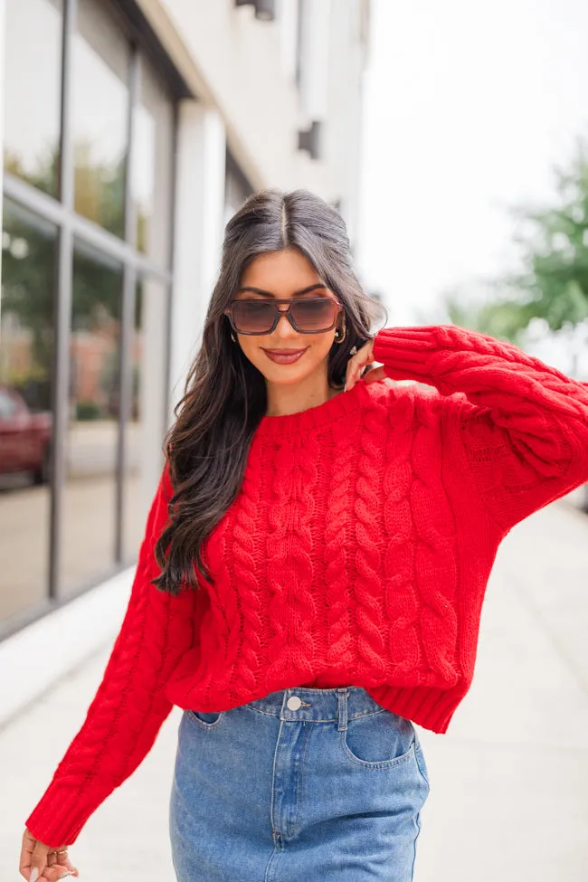 A Cozy Place Red Cable Knit Crew Neck Sweater FINAL SALE