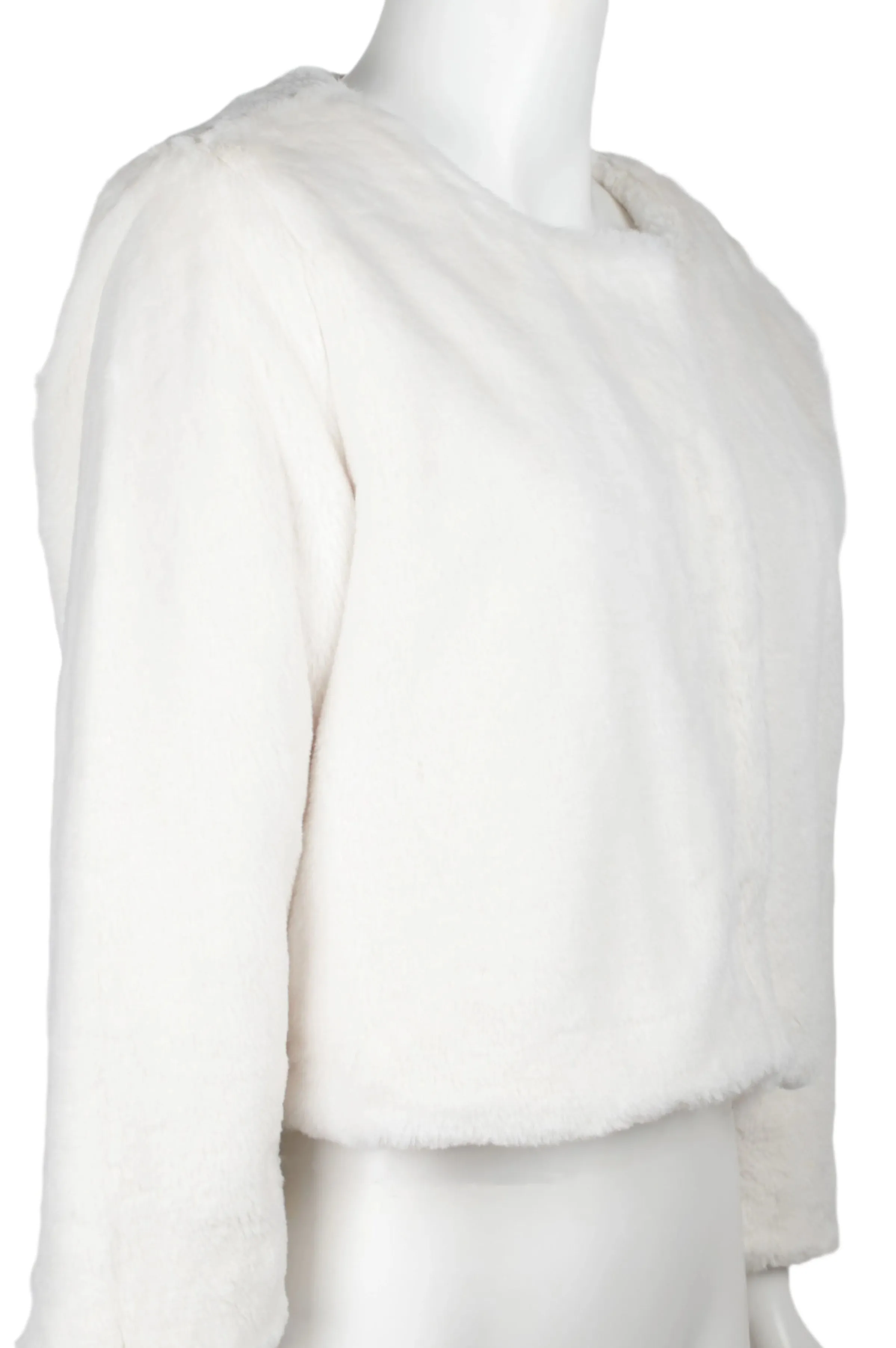 Adrianna Papell Crew Neck Long Sleeve Solid Faux Fur Jacket