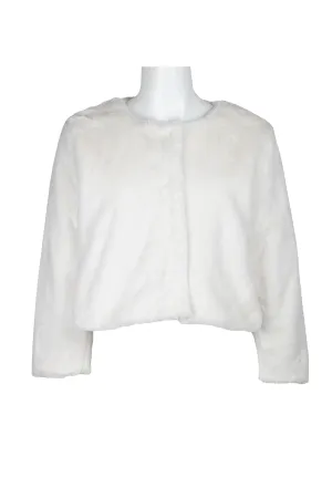 Adrianna Papell Crew Neck Long Sleeve Solid Faux Fur Jacket