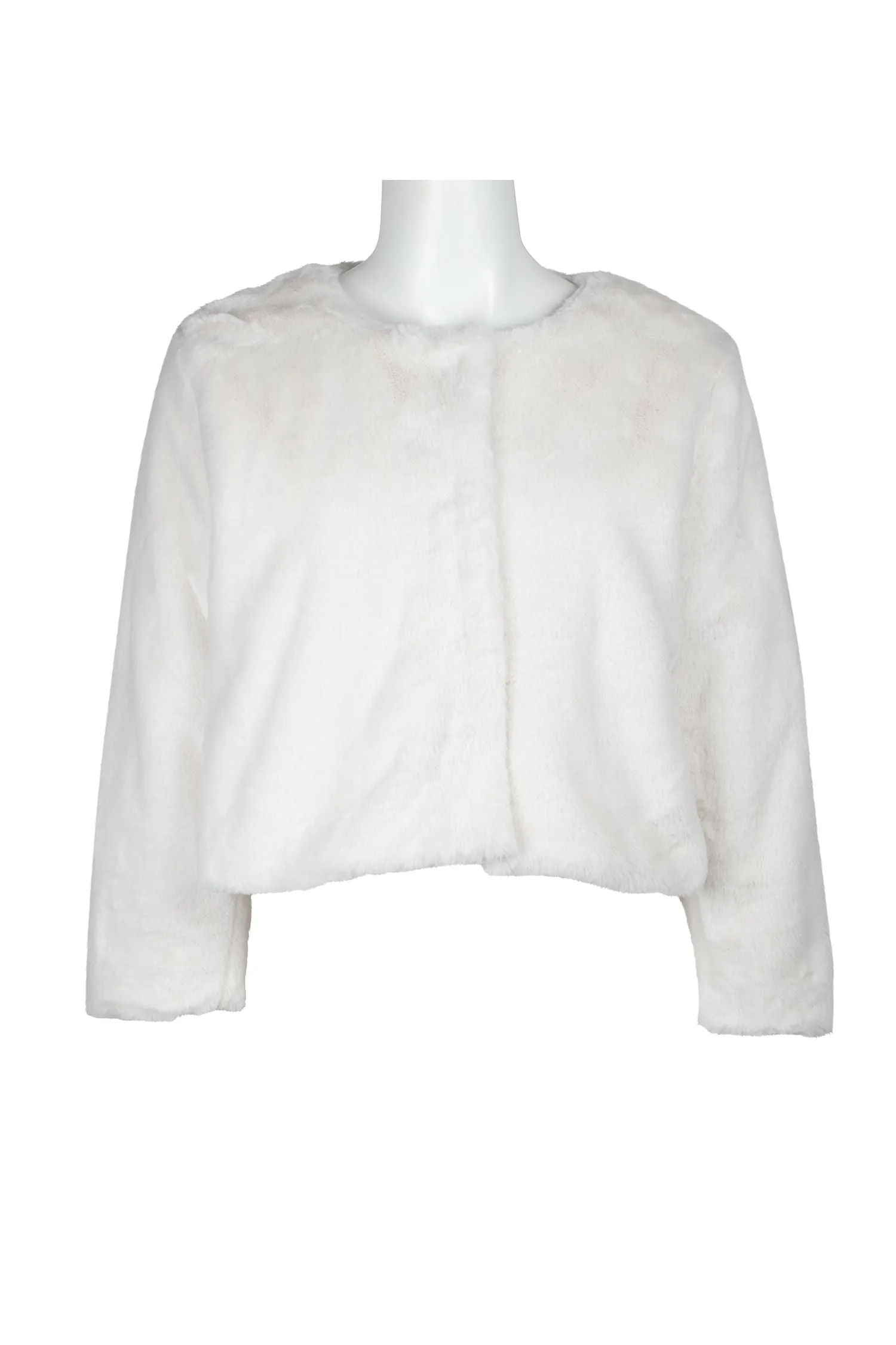 Adrianna Papell Crew Neck Long Sleeve Solid Faux Fur Jacket