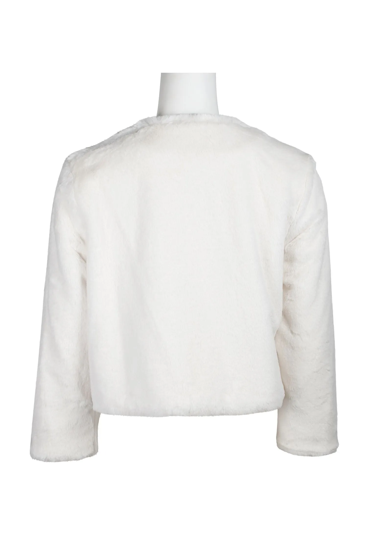 Adrianna Papell Crew Neck Long Sleeve Solid Faux Fur Jacket