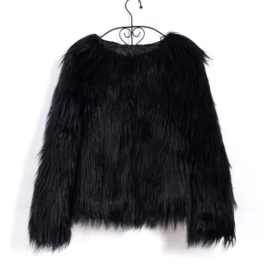 Autumn Winter Faux Fur Jacket Coat, Casual Solid Long Sleeve Outerwear Tops, Plus Size Warm Women's Faux Fur Coats