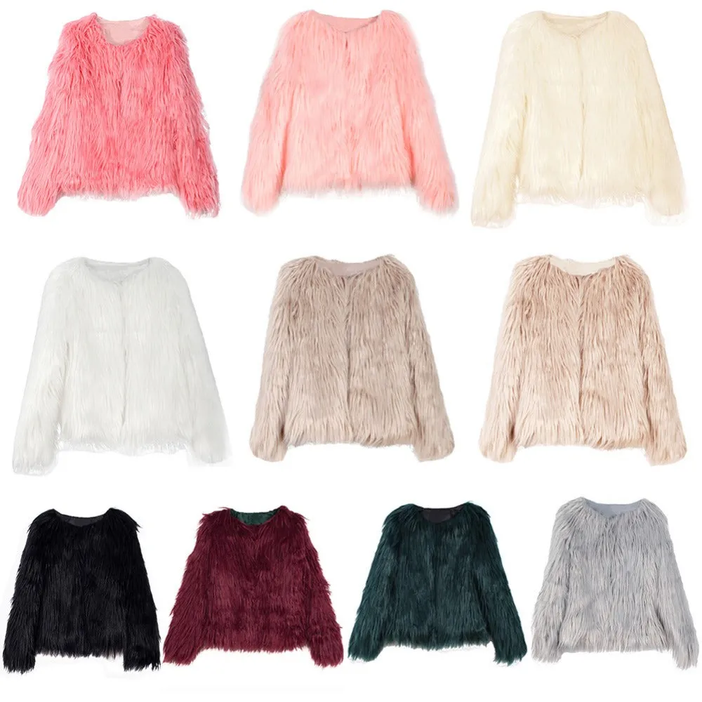 Autumn Winter Faux Fur Jacket Coat, Casual Solid Long Sleeve Outerwear Tops, Plus Size Warm Women's Faux Fur Coats