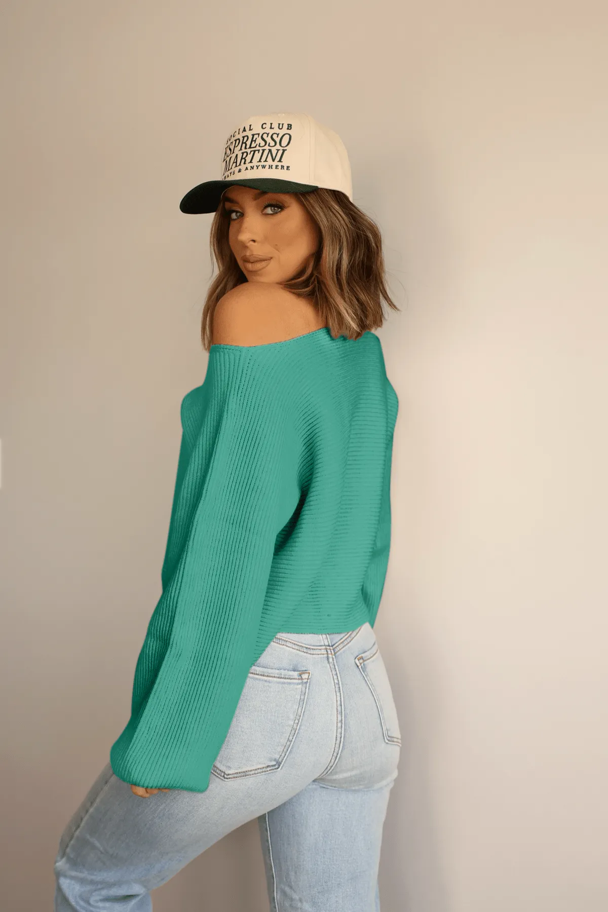 Avery Ribbed Boat Neck Sweater - Green - FINAL SALE