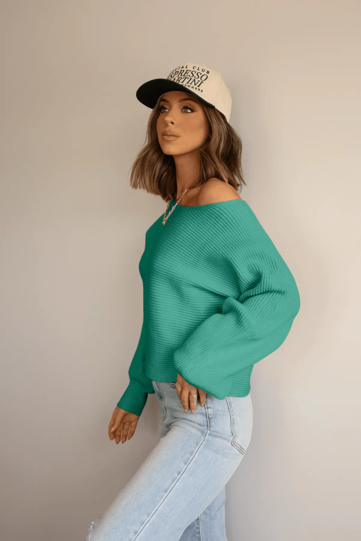 Avery Ribbed Boat Neck Sweater - Green - FINAL SALE