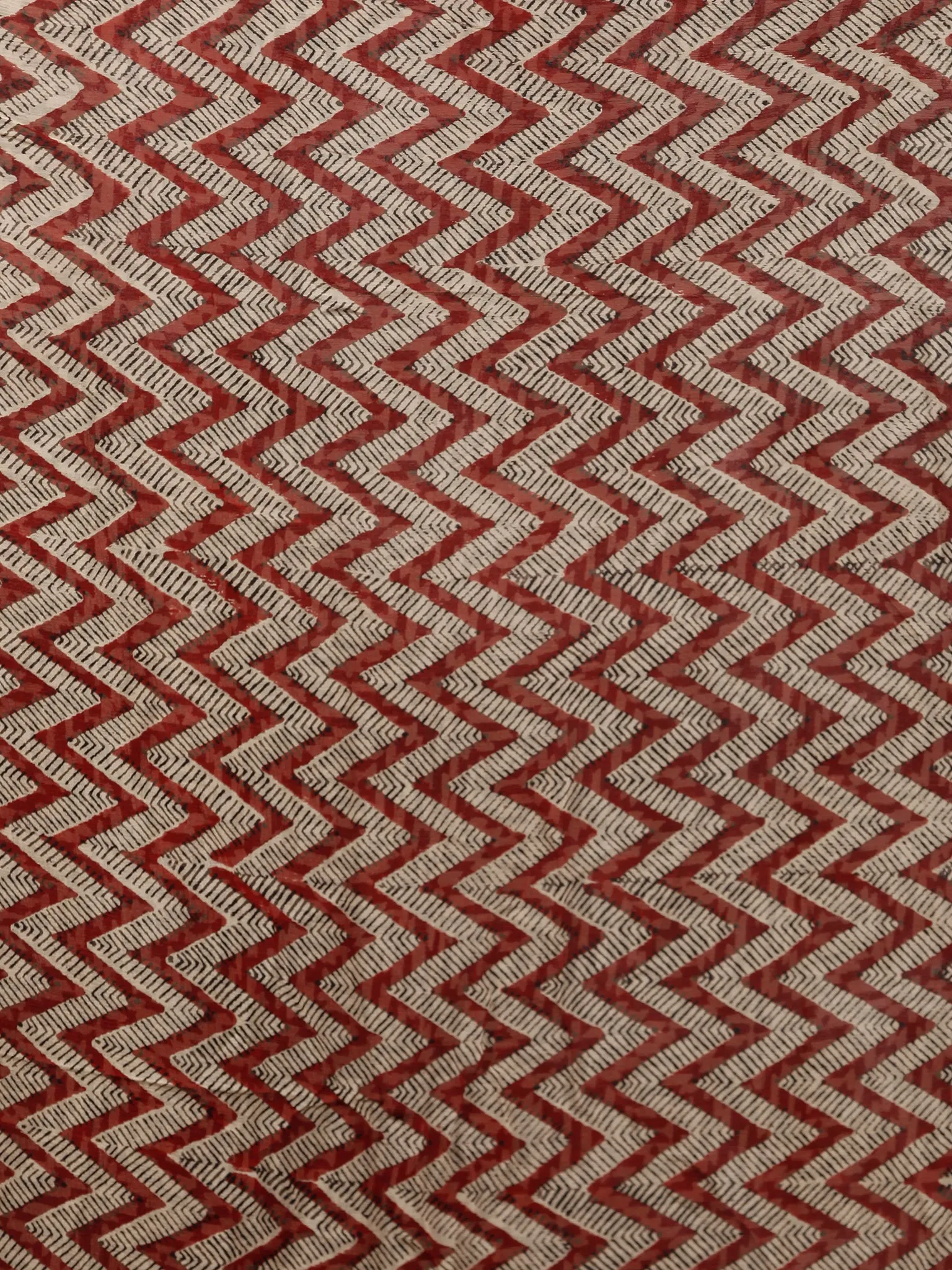 Beige Maroon Black Hand Block Printed Chiffon Saree with Zari Border - S031703495