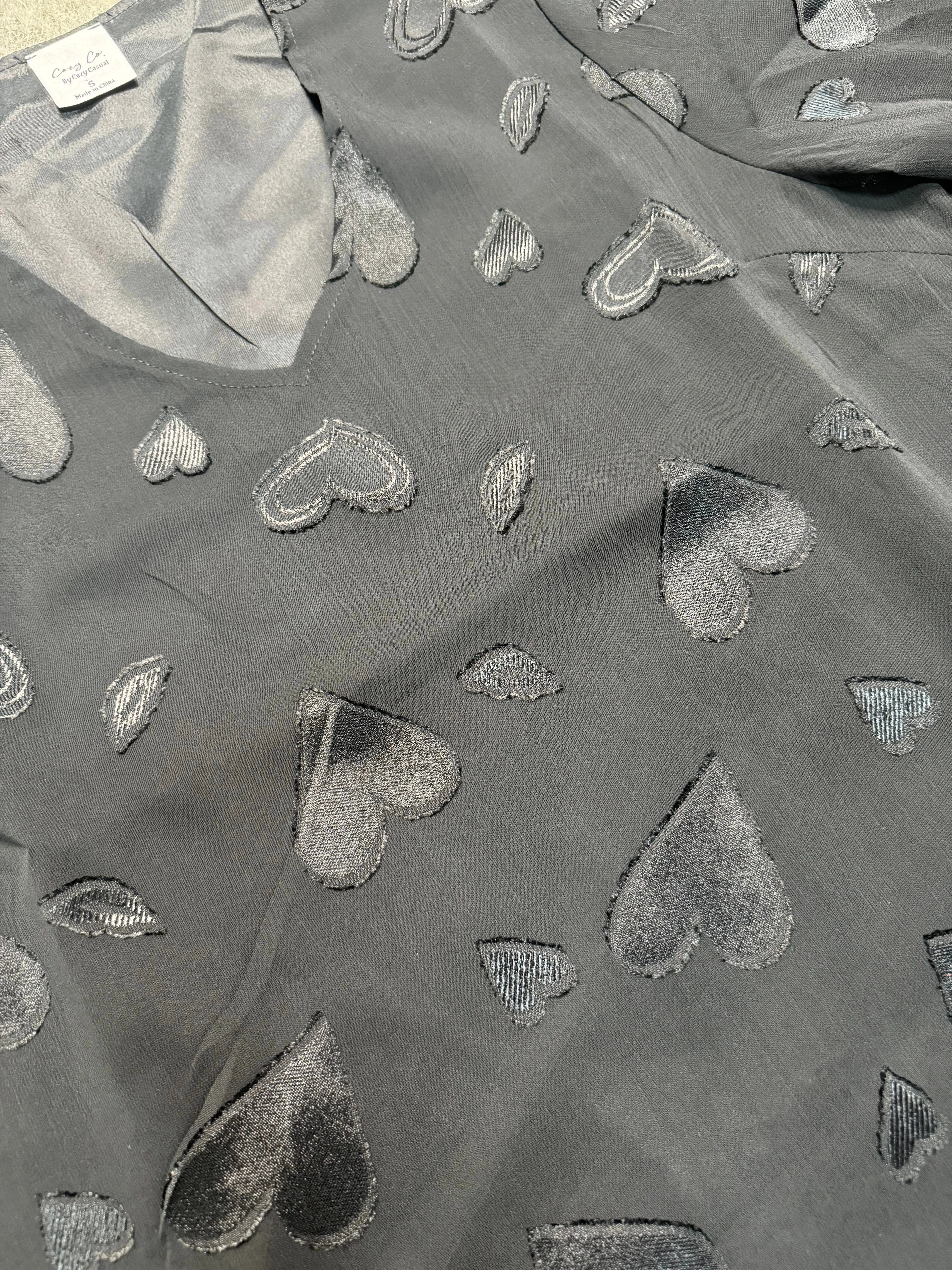 Black Long Sleeve Blouse with Hearts