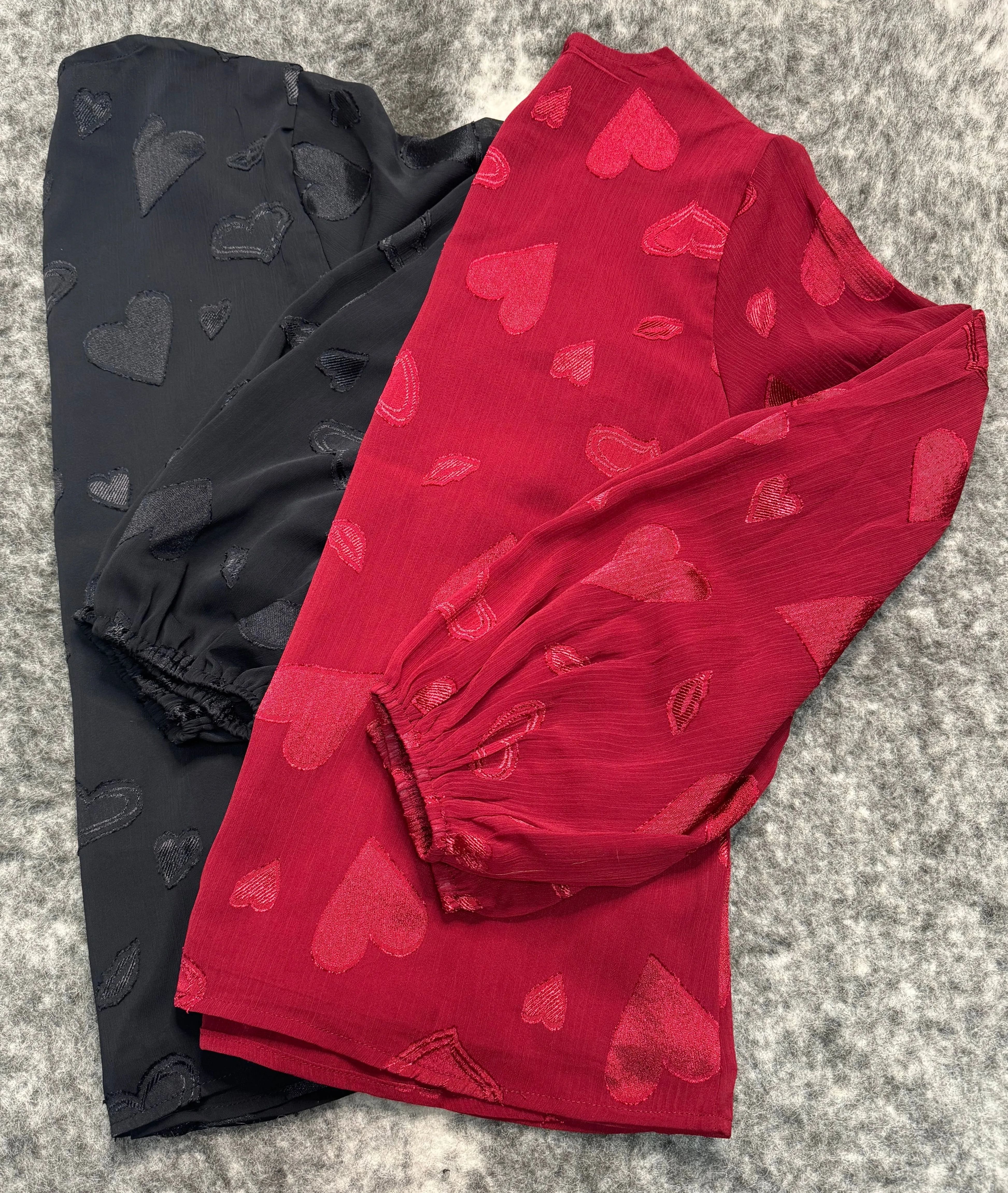 Black Long Sleeve Blouse with Hearts
