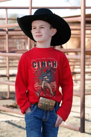 BOYS RED STEER WRESTLER LONG SLEEVE TEE SHIRT
