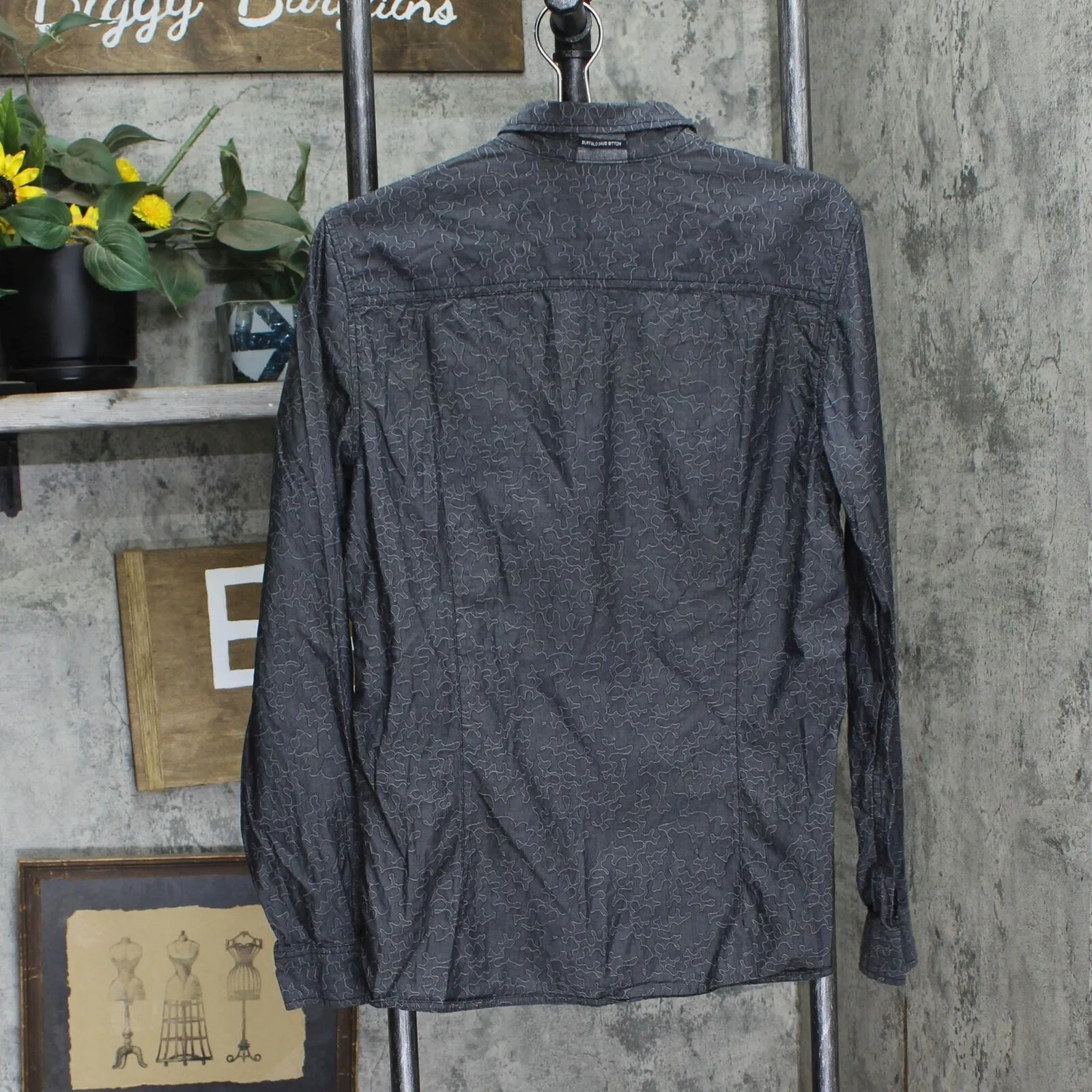 Buffalo by David Button Mens Slim Fit Union Made Button Up Shirt Gray Multi S