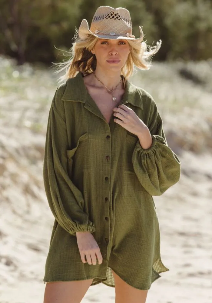 Capri Shirt Dress- Cactus