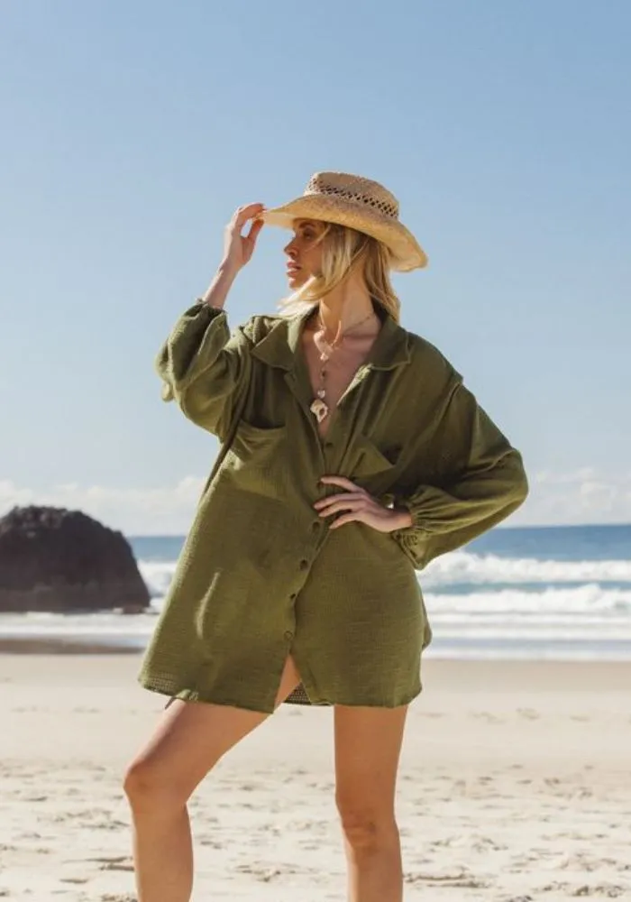 Capri Shirt Dress- Cactus