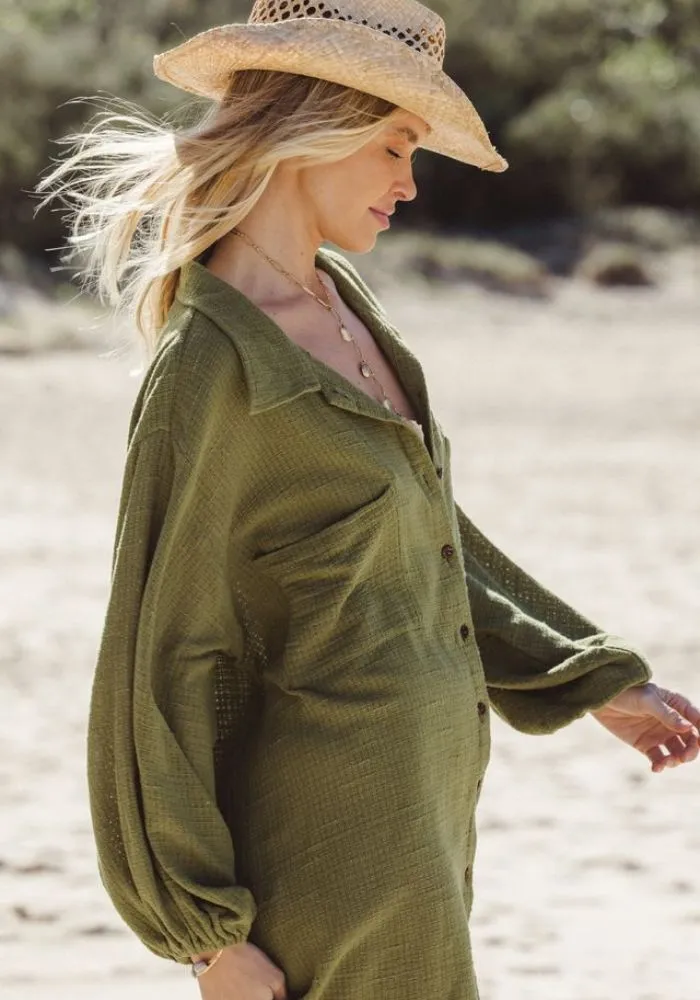 Capri Shirt Dress- Cactus