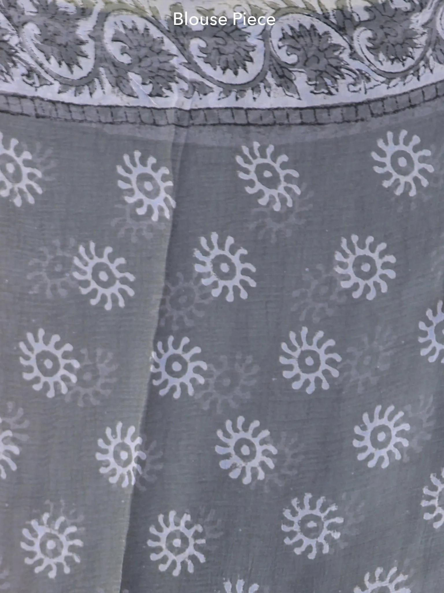 Charcoal Grey Pink Hand Block Printed Chiffon Saree with Zari Border - S031703923