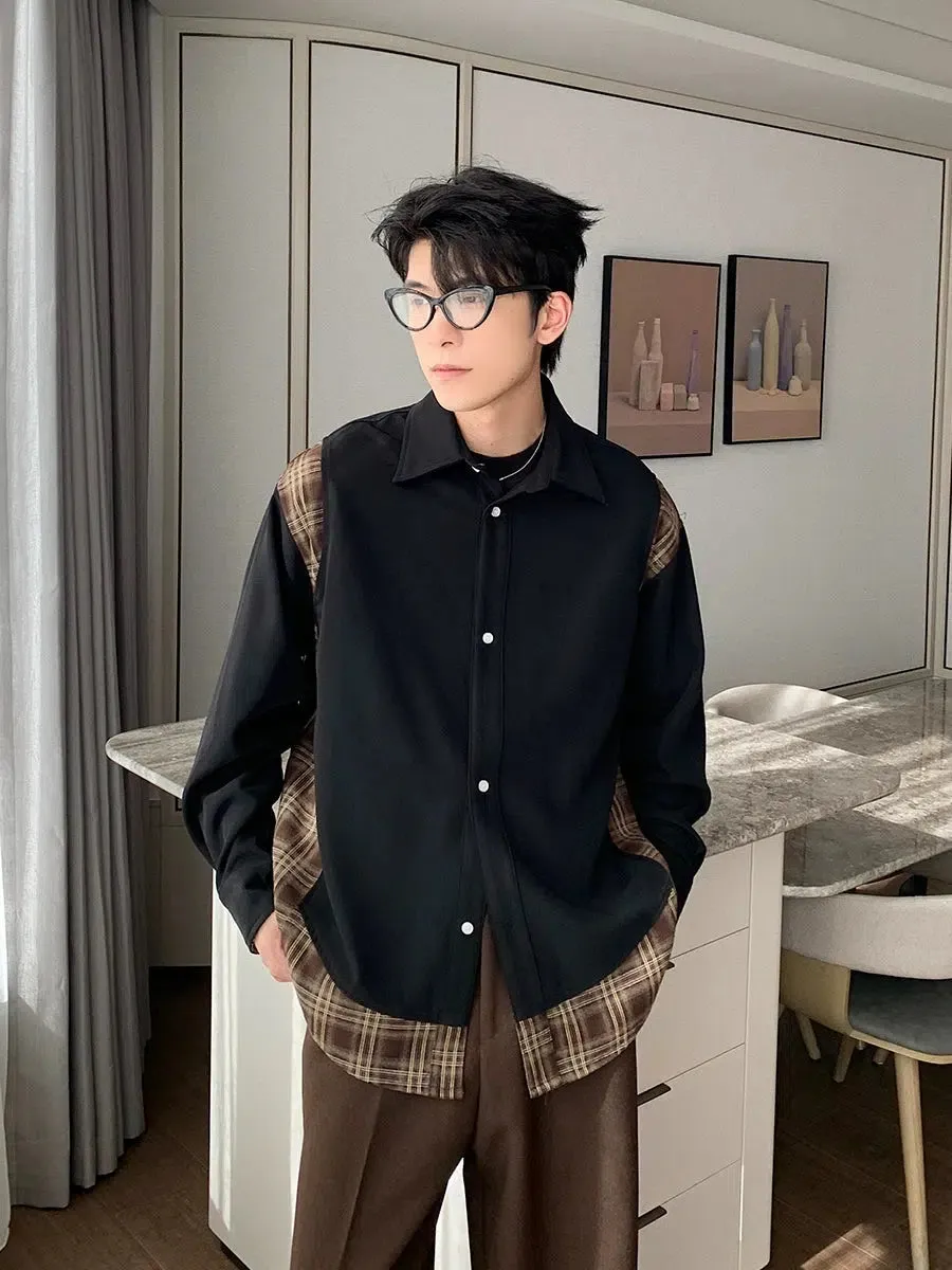 Check Patchwork Button-Down Shirt