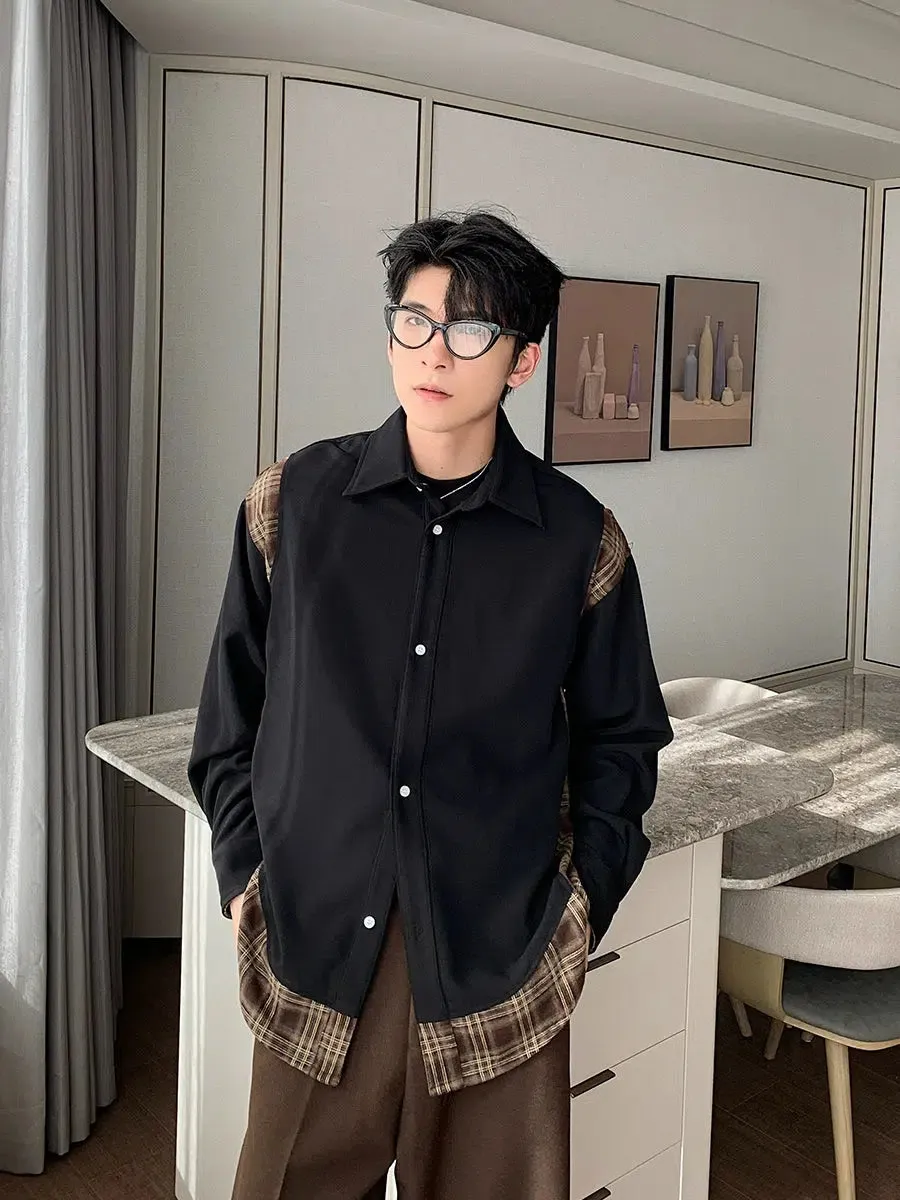 Check Patchwork Button-Down Shirt