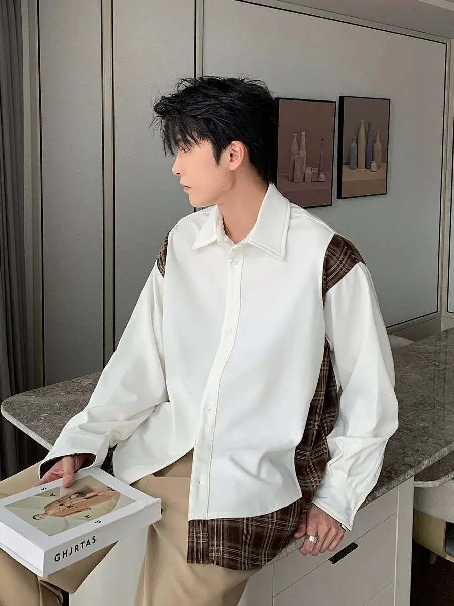 Check Patchwork Button-Down Shirt