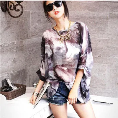 Chiffon Shirts 6XL Plus Size Women Clothing Novelty Plaid Print Blouses Batwing Sleeve Women's Casual Tops