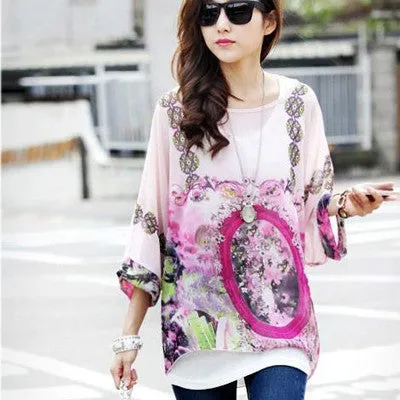 Chiffon Shirts 6XL Plus Size Women Clothing Novelty Plaid Print Blouses Batwing Sleeve Women's Casual Tops