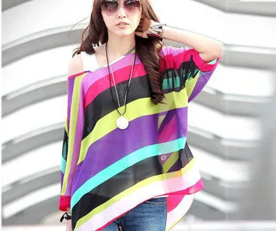 Chiffon Shirts 6XL Plus Size Women Clothing Novelty Plaid Print Blouses Batwing Sleeve Women's Casual Tops