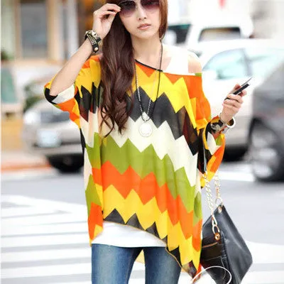 Chiffon Shirts 6XL Plus Size Women Clothing Novelty Plaid Print Blouses Batwing Sleeve Women's Casual Tops