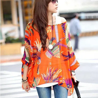 Chiffon Shirts 6XL Plus Size Women Clothing Novelty Plaid Print Blouses Batwing Sleeve Women's Casual Tops