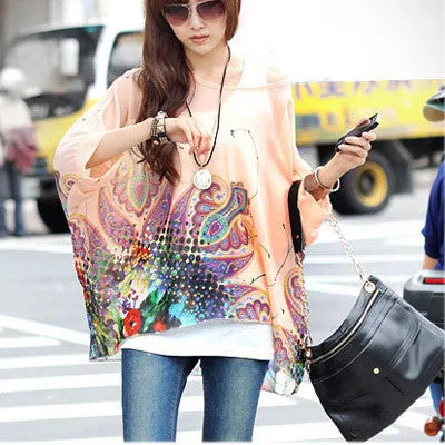 Chiffon Shirts 6XL Plus Size Women Clothing Novelty Plaid Print Blouses Batwing Sleeve Women's Casual Tops