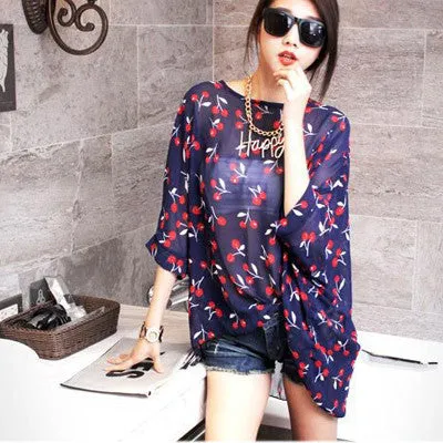 Chiffon Shirts 6XL Plus Size Women Clothing Novelty Plaid Print Blouses Batwing Sleeve Women's Casual Tops