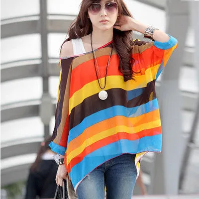 Chiffon Shirts 6XL Plus Size Women Clothing Novelty Plaid Print Blouses Batwing Sleeve Women's Casual Tops