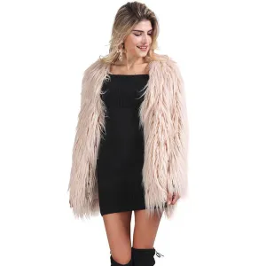 Elegant faux fur coat women Fluffy warm long sleeve female outerwear Black chic autumn winter coat jacket hairy overcoat