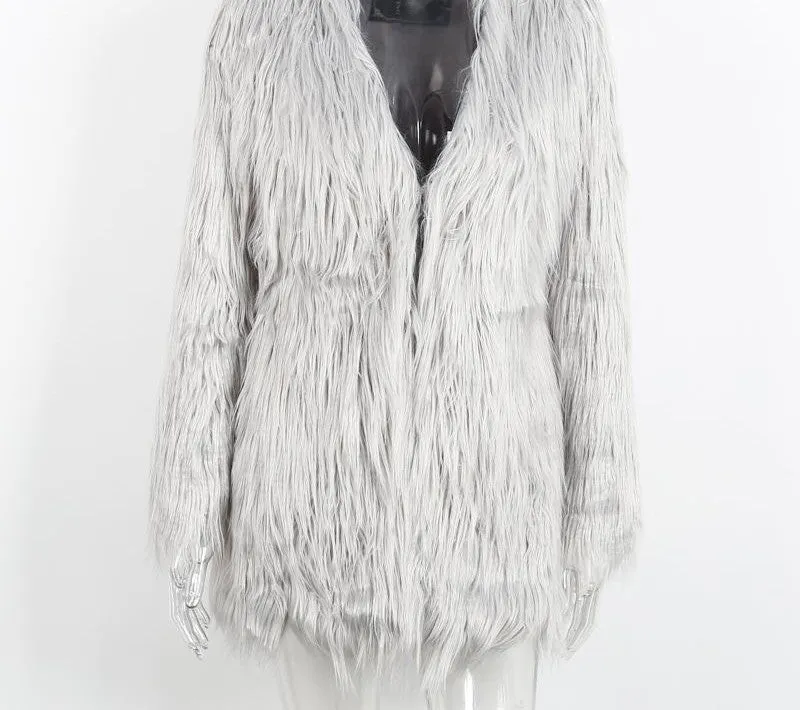 Elegant faux fur coat women Fluffy warm long sleeve female outerwear Black chic autumn winter coat jacket hairy overcoat
