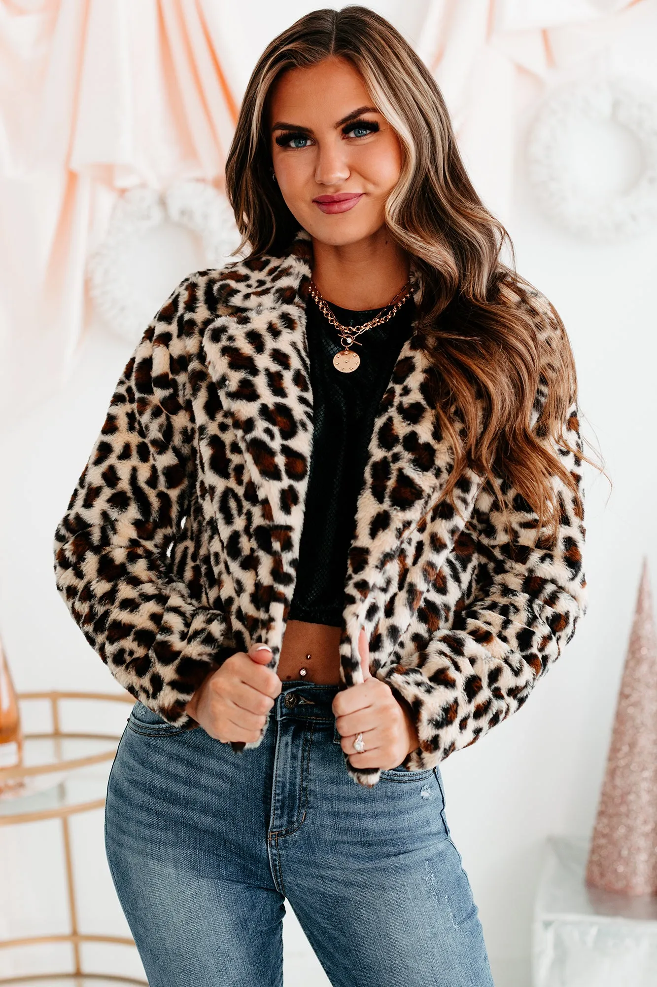 Fancy Feels Leopard Print Faux Fur Jacket (Beige)