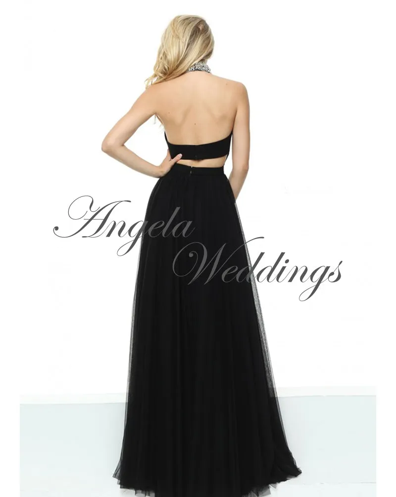 Fashion 2020 Prom Dress Long Halter Beaded Green Evening Gowns