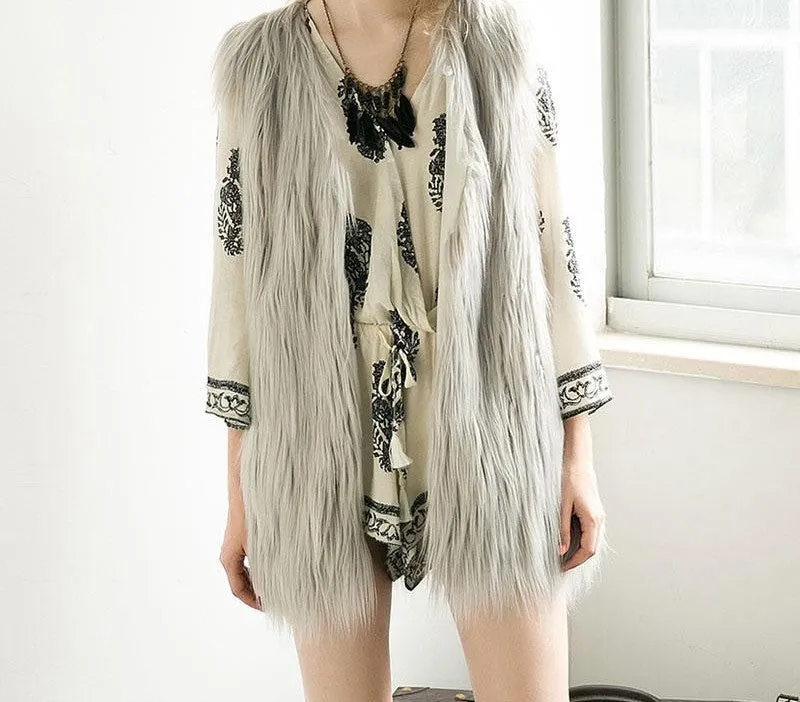 Fluffy black faux fur vest waistcoat sleeveless outerwear women coats Soft white hairy overcoat
