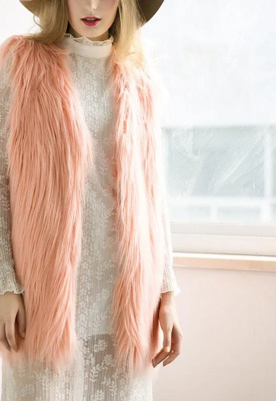 Fluffy black faux fur vest waistcoat sleeveless outerwear women coats Soft white hairy overcoat