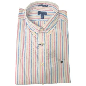 GANT Slim Fit Pink Rose Broadcloth 3 Color Stripe Shirt 3058002 Size M NWT