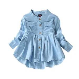 Girls Denim Long Sleeve Cotton Shirt - Blue