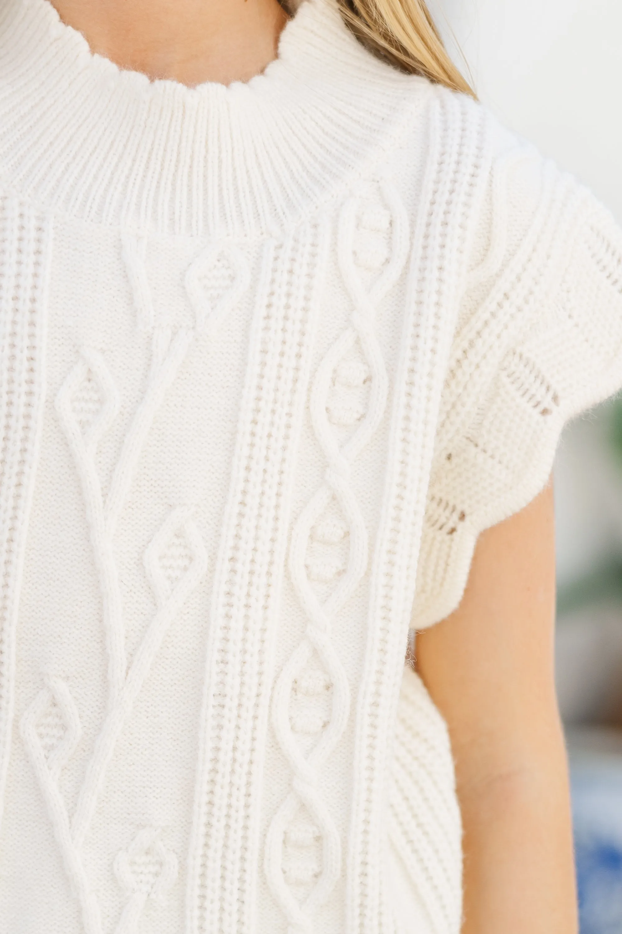 Girls: Get It Going Cream White Cable Knit Sweater Top